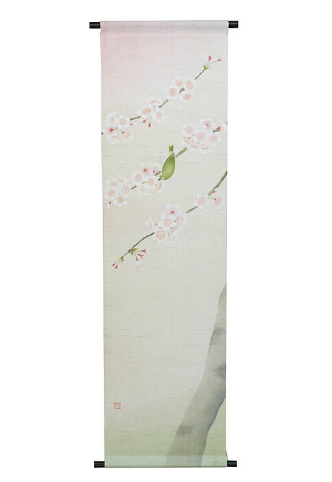 Rakuten - 麻 桜 タペストリー：桜狩り（グリーン・ピンクぼかし）/ 桜 さくら サクラ）/ おしゃれ インテリア タペストリー 和風 モダン 壁飾り　約36×130cm