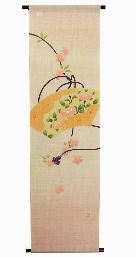 麻 桜 タペストリー：桜と橘(受注製作） / おしゃれ インテリア タペストリー 和風 モダン 壁飾り　約36×120cm その1