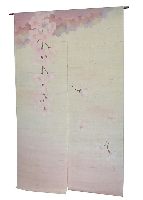 麻 桜 のれん：花しょうよう（桜）/ 和風 暖簾 受注製作（桜 さくら サクラ）おしゃれな 和モダン のれん ロング 約 88×150cm 1