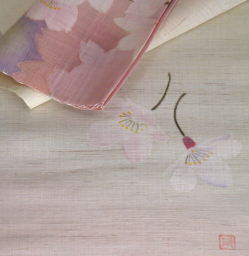麻 桜 のれん：花しょうよう（桜）/ 和風 暖簾 受注製作（桜 さくら サクラ）おしゃれな 和モダン のれん ロング 約 88×150cm 3