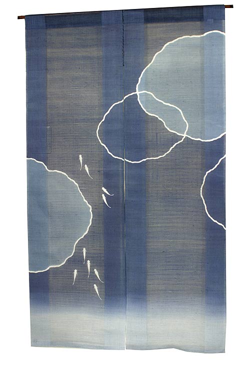 のれん麻　和風のれん・めだか(暖簾）/和風 麻 夏のれん/洛柿庵/ おしゃれ な 和風 モダン のれん ロング 約 88×150cm