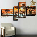 【絵画】【手書き】【壁掛け】【油絵】【動物画】【絵】絵画 インテリア【送料無料】『モダン インテリア アートパネル』『4パネルSET ゾウの家族 1022』壁掛...