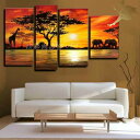 【絵画】【手書き】【壁掛け】【油絵】【油絵】【絵】【動物画】絵画 インテリア【送料無料】『モダン インテリア アートパネル』『4パネルSET キリンとゾウ 10...