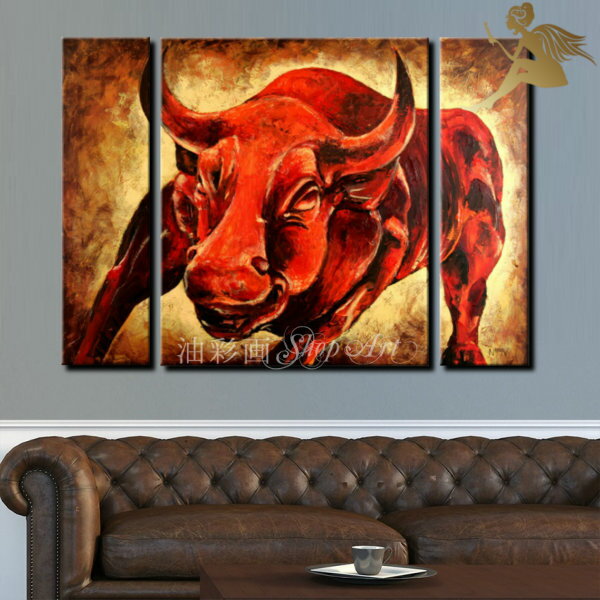 【絵画】【手書き】【壁掛け】【油絵】【動物画】【絵】絵画 インテリア 【送料無料】『モダン インテリア アートパネル』3パネルSET/闘牛 1077【アートパネ...