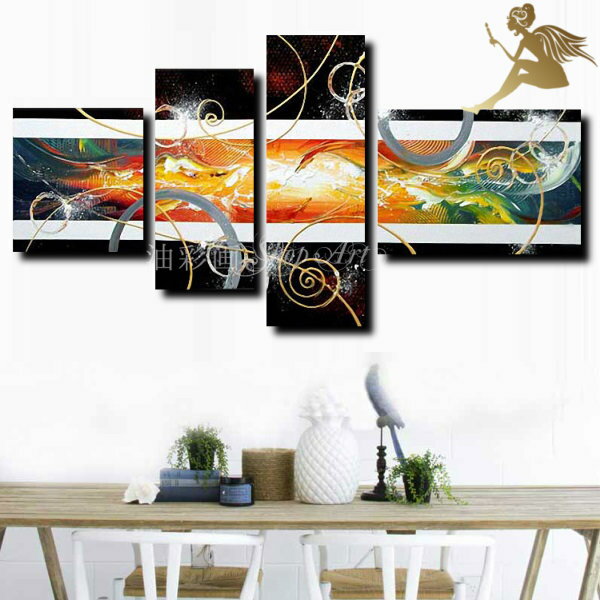 【絵画】【手書き】【壁掛け】【油絵】【抽象画】【絵】絵画 インテリア【送料無料】『モダン インテリア アートパネル』/4パネルSET 橙グラデ/油絵 絵 抽象画...