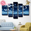 【絵画】【壁掛け】【手書き】【油絵】【風景画】【絵】アートパネル 海『送料無料』『モダン インテリア アートパネル』5パネルSET絵画 壁掛け 海と三日月 Sサ...