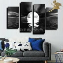 【絵画】【壁掛け】【手書き】【油絵】【風景画】【絵】アートパネル モノトーン『送料無料』『モダン インテリア アートパネル』4パネルSET『モノトーン 海と半月...
