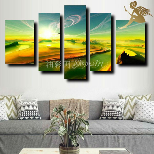 【絵画】【壁掛け】【手書き】【油絵】【風景画】【絵】絵画 インテリア【送料無料】『モダン インテリア アートパネル』『5パネルSET暖かい風景 1345』壁掛け...