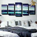 【絵画】【壁掛け】【手書き】【油絵】【風景画】【絵】アートパネル 海『送料無料』『モダン インテリア アートパネル』【5パネルSET 白い月 1374】絵画 海...