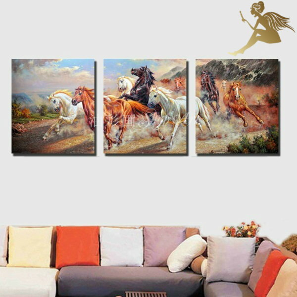 【絵画】【壁掛け】【手書き】【油絵】【風景画】【絵】絵画 インテリア 【送料無料】『モダン インテリア アートパネル』【3パネルSET 走る馬 1419】『アー...