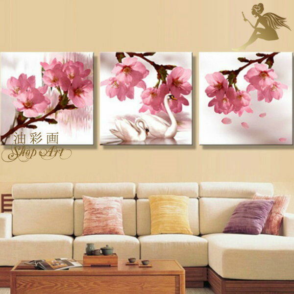 モダン インテリア アートパネル/3パネルSET『桜と白鳥』絵画 インテリア 【送料無料】【絵画 和モダン 絵 和風】【絵画/壁掛け/手書き/油絵/風景画/絵】...