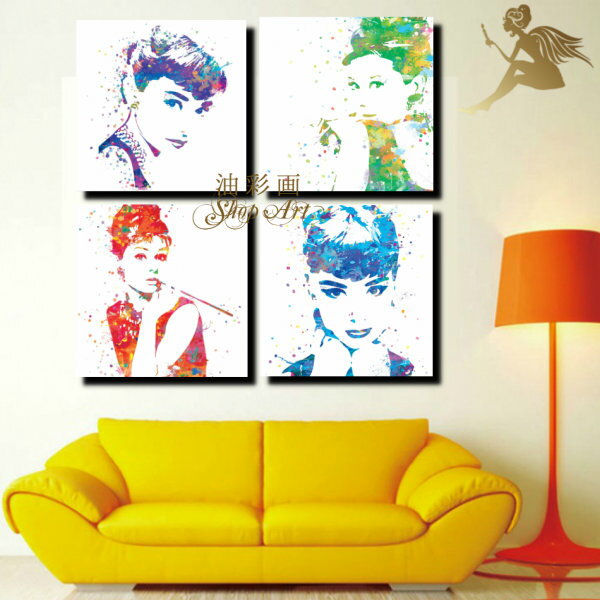 【絵画】【手書き】【壁掛け】【油絵】【抽象画】【絵】絵画 インテリア【送料無料】『モダン インテリア アートパネル』/4パネルSET カラフル オードリーヘップ...