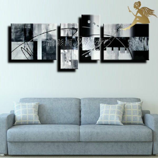 【絵画】【手書き】【壁掛け】【油絵】【抽象画】【絵】絵画 インテリア【送料無料】『モダン インテリア アートパネル』『4パネルSET グレーのモノトーン Mサイ...