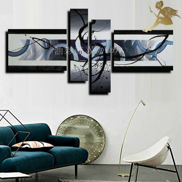 手塗 油彩画 油絵 抽象画 壁掛け絵画 インテリア【送料無料】モダン インテリア アートパネル『4パネルSET グレーブルー 1626』【おしゃれ 壁掛け イン...