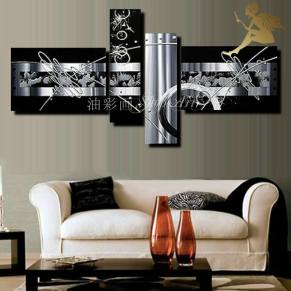 アートパネル モノトーン 抽象画絵画 壁掛け【手書き】人気 絵画 インテリア【送料無料】モダン インテリア アートパネル『4パネルSET ブラックグレー 163...