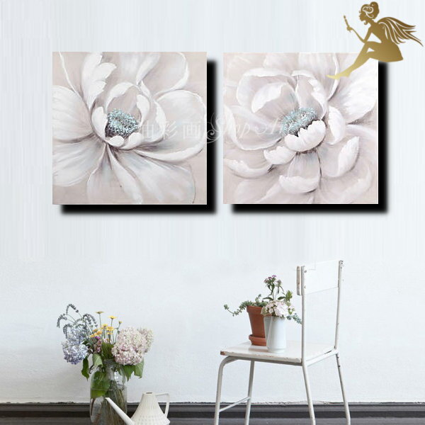 アートパネル 花【送料無料】絵画 壁掛け インテリア 絵手書き 油彩画 油絵 風景画モダン アートボード『2パネルSET 白いクラシカルフラワー 1649』飾る...