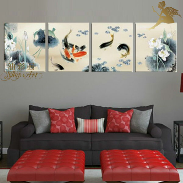 絵画 壁掛け 風景画 手書き油絵 自然 油彩画インテリア 【送料無料】【日本画風 和風】『モダン アートパネル 花』『4パネルSET 鯉4 1664』人気の和モ...