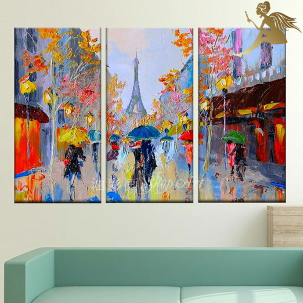 モダン アートパネル 『絵画』手書きの油彩画 油絵インテリアパネル 【送料無料】『3パネルSET パリの街 1698』壁掛け 絵 アートボード【カラフル おしゃ...
