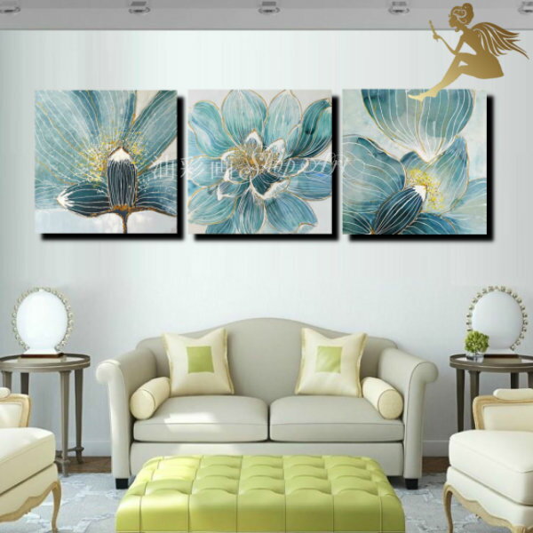 絵画 壁掛け 手書き油絵 風景画 絵 自然画【送料無料】インテリア アートボードモダン アートパネル『3パネルSET 水色の花 1717』【おしゃれ フラワーア...