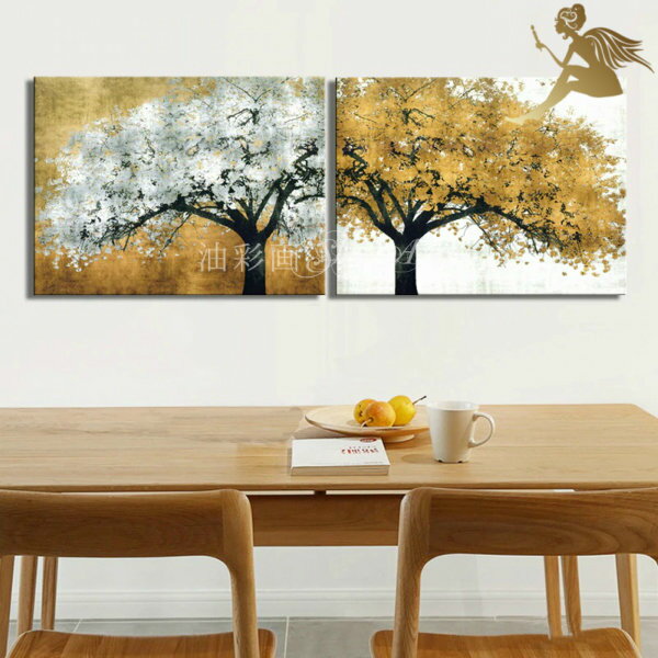 アートパネル【送料無料】絵画 壁掛け インテリア 絵【手書き】【油彩画】【油絵】【風景画】モダン インテリア アートボード『2パネルSET 2本の木 1731』...