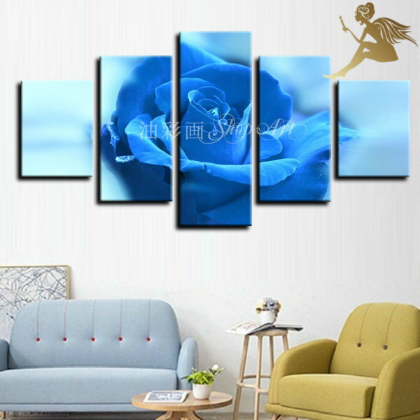 アートパネル 花【送料無料】絵画 壁掛け インテリア 絵手書き 油彩画 油絵 風景画モダン アートボード『5パネルSET 水色のバラ 1757』組み立て不要 飾...