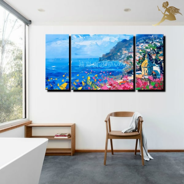 絵画 手書き 壁掛け油絵 風景画 絵お手軽インテリア【送料無料】モダン アートボード『3パネルSET 海辺..