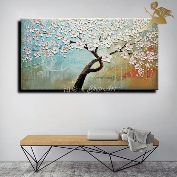 モダン アートパネル『絵画』手書きの油彩画『お花』絵画 インテリア 【送料無料】和モダン 和風 和室『特大1パネル 和の白い花 5006』【アートボード 壁掛け...