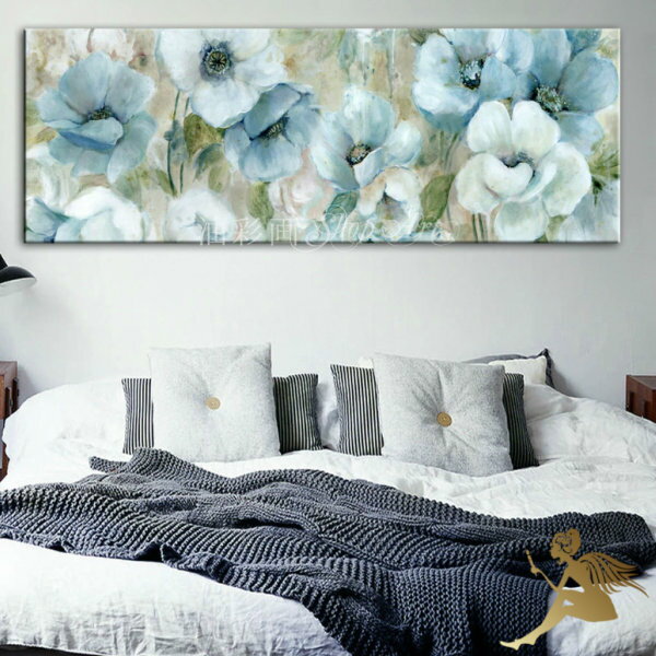 アートボード 絵画 【送料無料】【アートパネル 花】壁掛け おしゃれインテリア『特大1パネル 水色のクラシカルフラワー 5053』【手書き】【飾るだけ】【油絵】...