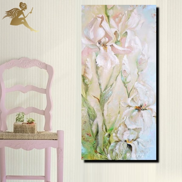 アートパネル 花【送料無料】絵画 壁掛け インテリア 絵【手書きの油彩画】油絵 風景画モダン アートボード『特大1パネル 水彩風白い花々 縦 5131』飾るだけ...