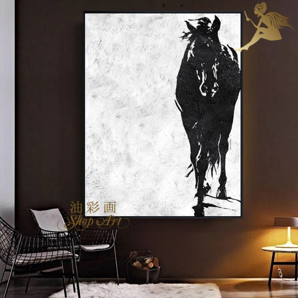 アートパネル モノトーン 絵画手書きの油彩画 壁掛け人気 インテリア アートボード【送料無料】モダン かっこいい『特大1パネル 水墨風 馬 5145』油絵 抽象...