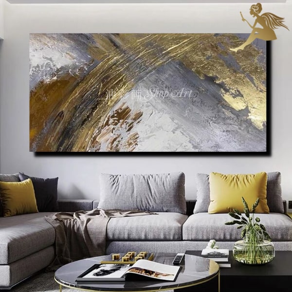 モダン インテリア アートパネル絵画 おしゃれ【送料無料】『特大1パネル グレーゴールド 横 5187』【手書きの油彩画】 ニュアンスパネルアート 壁掛けアート...