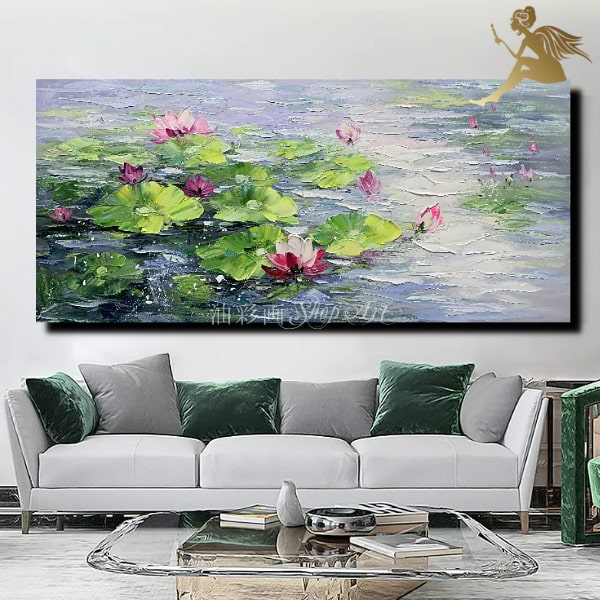 絵画/壁掛け/手書き油絵/風景画/絵モダン インテリア【送料無料】【手書きの油彩画】アートボード アートパネル『特大1パネル 池の草花 5201』完成品 ウォー...
