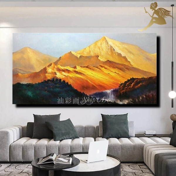 アートパネル【送料無料】絵画 壁掛け インテリア 絵【手書きの油彩画】【油絵】【風景画】モダン アートボード『特大1パネル 黄金の山々 5228』自然 景色 おしゃれ【飾るだけ ウォールデコ】