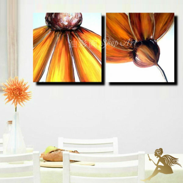モダン　インテリア　アートパネル『2パネルSET　お花　オレンジ』絵画　インテリア　【送料無料】【アートパネル　花】【絵画/壁掛け/手書き/油絵/風景画/絵】個人で・業務用・ギフトにも！