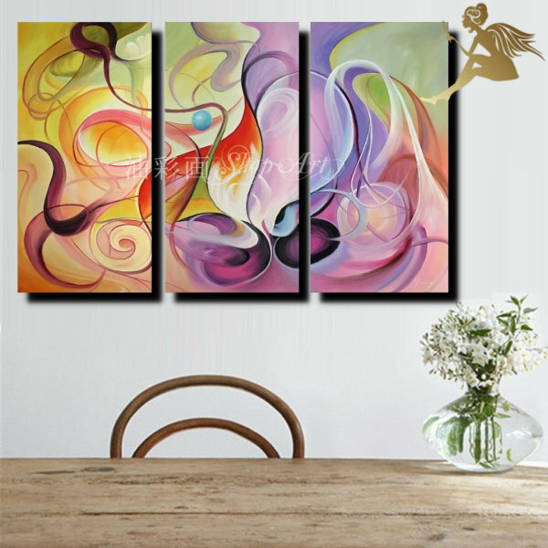 モダン　アートパネル　『絵画』手書きの油彩画『抽象画』【おしゃれな壁掛けアート】3パネルSET『カラフルな模様』絵画 インテリア【送料無料】これがあれば　お部屋が一変！【絵画/壁掛け/油絵/抽象画/絵】