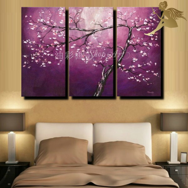 モダン インテリア アートパネル絵画 インテリア 【送料無料】【絵画 和モダン 絵 和風】/3パネルSET『細い枝に咲く小さいお花』【絵画/壁掛け/手書き/油絵...