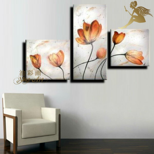 【絵画】【壁掛け】【手書き】【油絵】【風景画】【絵】【自然画】絵画 インテリア 【送料無料】『モダン インテリア アートパネル』『3パネルSET オレンジのお花...