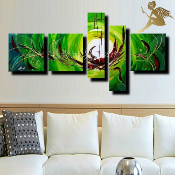 インテリア　アートパネル/『5パネルSET　グリーンアート2』【モダンアート】壁掛け　アート【現代アート】手書きの油彩【絵画/壁掛け/油絵/抽象画/絵】絵画 インテリア【送料無料】抽象画