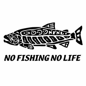 【NO FISHING NO LIFE（IDタッチ）Ver.025 カッティングステッカー 2枚組 幅約18.5cm×高約9cm】インディアンアートタッチ ハンドメイド 釣りステッカー。