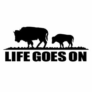 【カッティングステッカー Life goes on バイソン ver.23（人生は続く）ミニサイズ 3枚組 幅約11cm×高約4.5cm】ハンドメイド デカール ステッカー アウトドア。