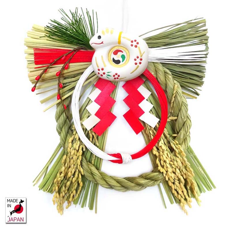 越後稲わら飾り干支初穂（巳）【国産魚沼しめ飾り】【お正月飾り】【正月飾り　リース】【正月飾り　玄関】【国産　日本製】【しめ飾り　リース型】