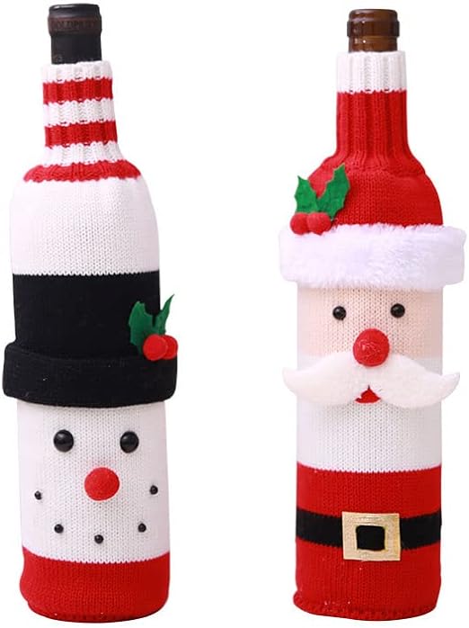 クリスマス2セット ワイン バッグ ニット赤ワイン ボトル バッグ、お祝いのダイニング ルームの装飾テーブルの装飾、クラシックな色のクリスマスの装飾