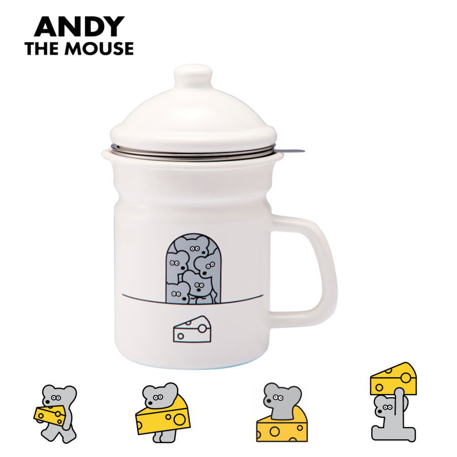 ねずみのANDY　ホーローオイルポット　AMJ-2311／油 保管 油缶 油入れ 油壺 油さし 適正油量約1.1L ホーロー 琺瑯 キッチン 揚げ物 揚げ油 油の処理 おしゃれ ギフト かわいい　 マウス ANDY THE MOUSE 松本セイジ
