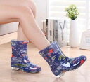 レディース滑り止め付きショート丈雨靴長靴軽量カジュアル花柄レインシューズ歩きやすく履きやすいおしゃれで防水機能付きの実用的デザイン127
