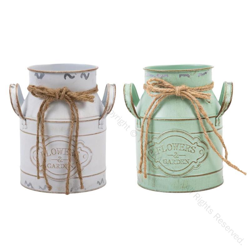 シャビーシックなミルク缶メタル花瓶 カントリー風装飾フラワーホルダー アンティーク調のインテリア雑..