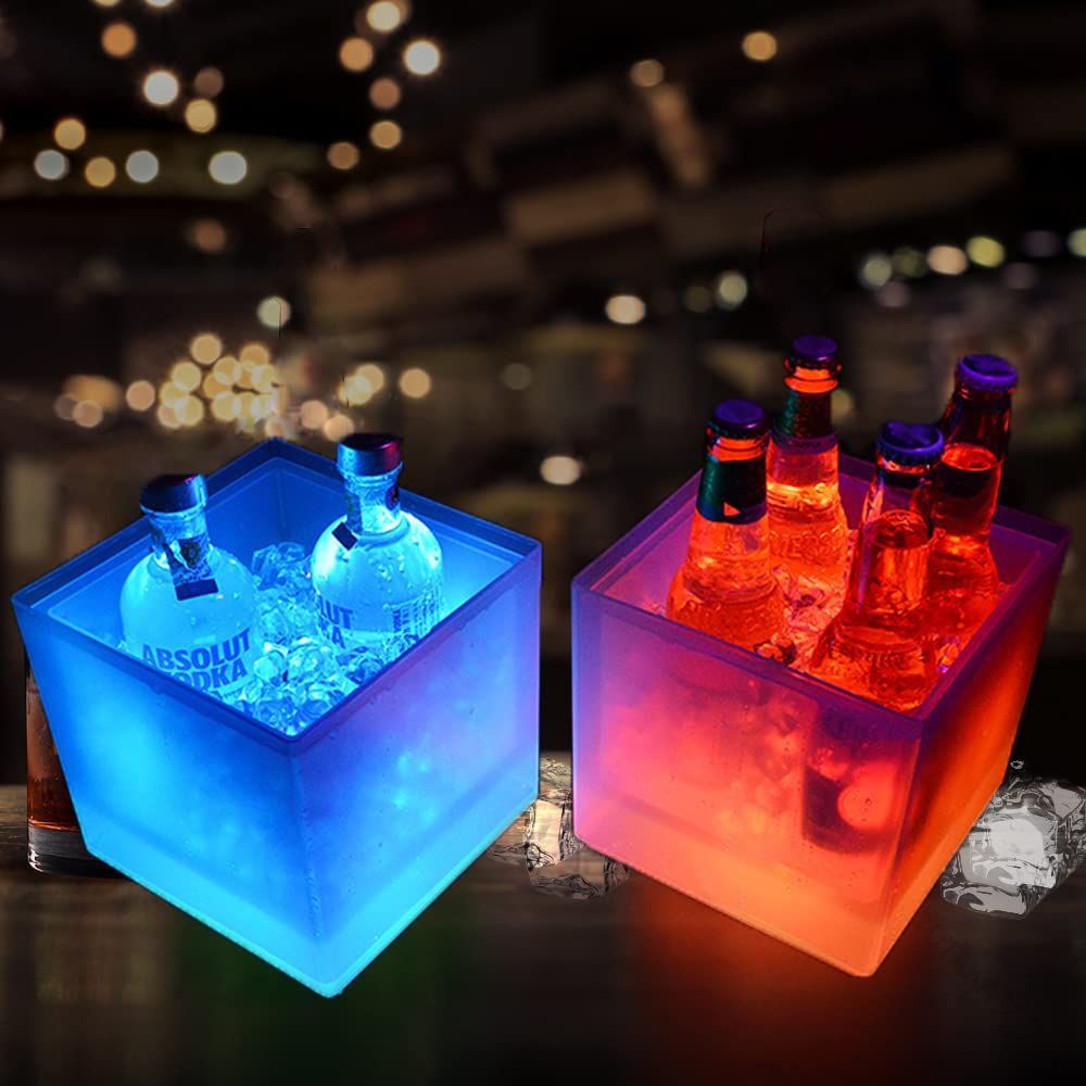 2点セット アクリル製 LEDライト付き ウェーブデザイン ワインクーラー 3.5L アイスバケツ カラーチェ..