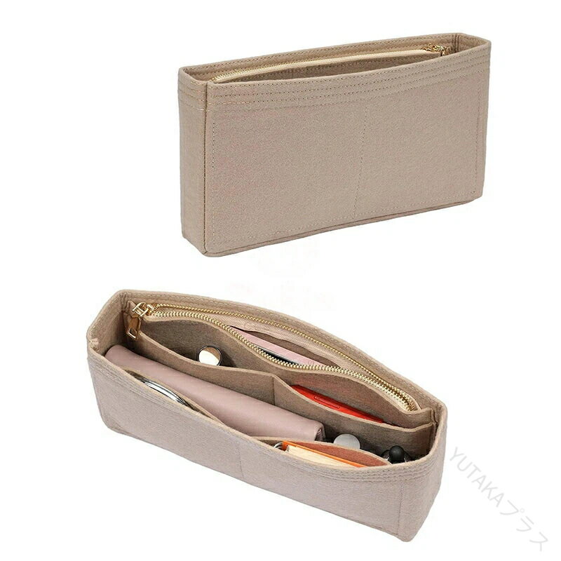 横型バッグインバッグ 高級バッグ適用 ジッパー付き Sサイズ 化粧ポーチ 小さめ 軽量 小物収納 整理整..