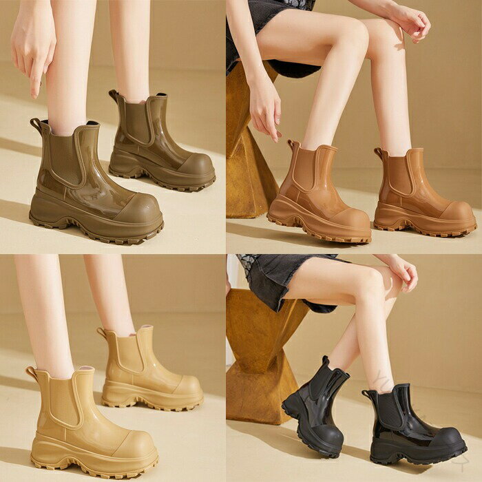 レディースレインブーツ厚底レインシューズPVC素材完全防水軽量設計歩きやすい通学通勤用晴雨兼用雨対..