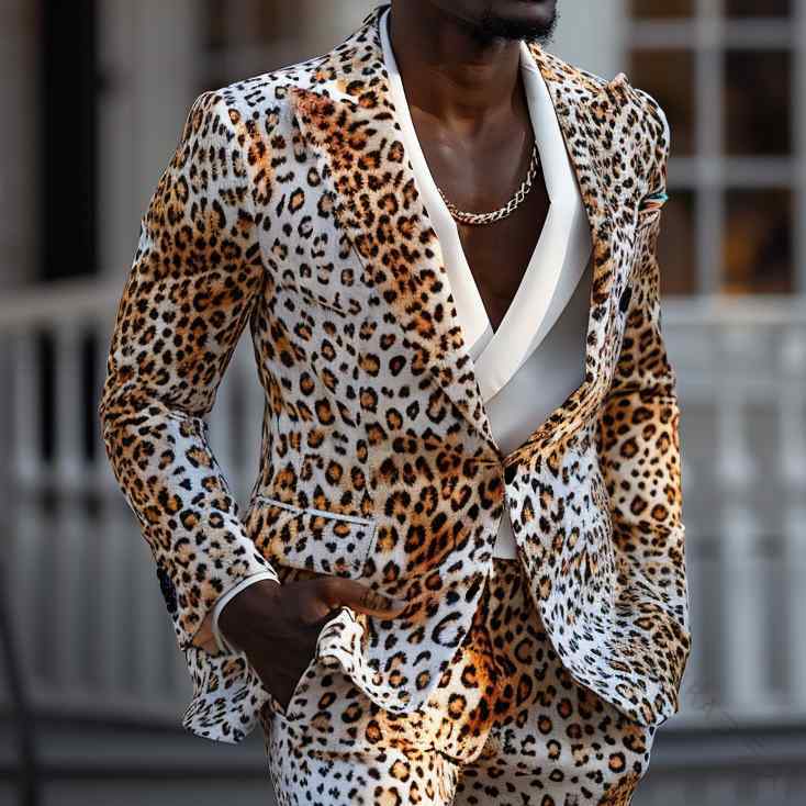 メンズ スーツ セットアップ 動物柄 ヒョウ柄 ゼブラ柄 シングル アニマルプリント 立体感 衣装 春秋 ..