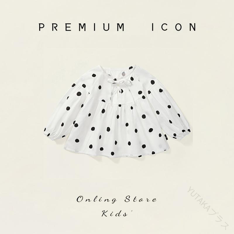 シャツ ガールズ 子供服 春秋 長袖 丸首 ドット柄 水玉模様 パフスリーブ トップス ブラウス 韓国風 かわいい 通園 通学 柔らかい素材 軽量快適 おしゃれデザイン 女の子向け キッズファッション 春秋用お出かけ着